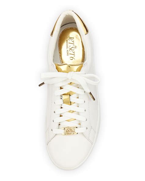 michael kors irving lace up wit|Irving Embellished Leather Sneaker .